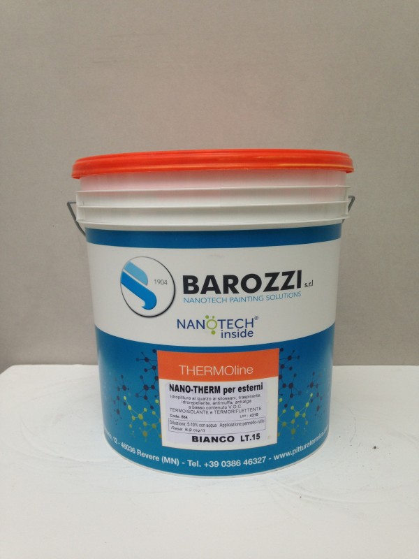 NANO-THERM per esterni, idropittura con effetto termoisolante e  termoriflettente, traspirante, idrorepellente, antilaga, bianco 15 l Barozzi